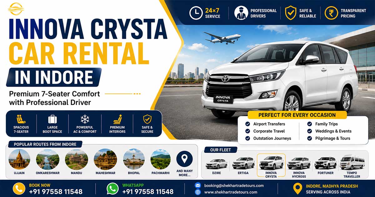 Innova Crysta Car Rental in Indore – Premium 7-Seater Taxi with Driver